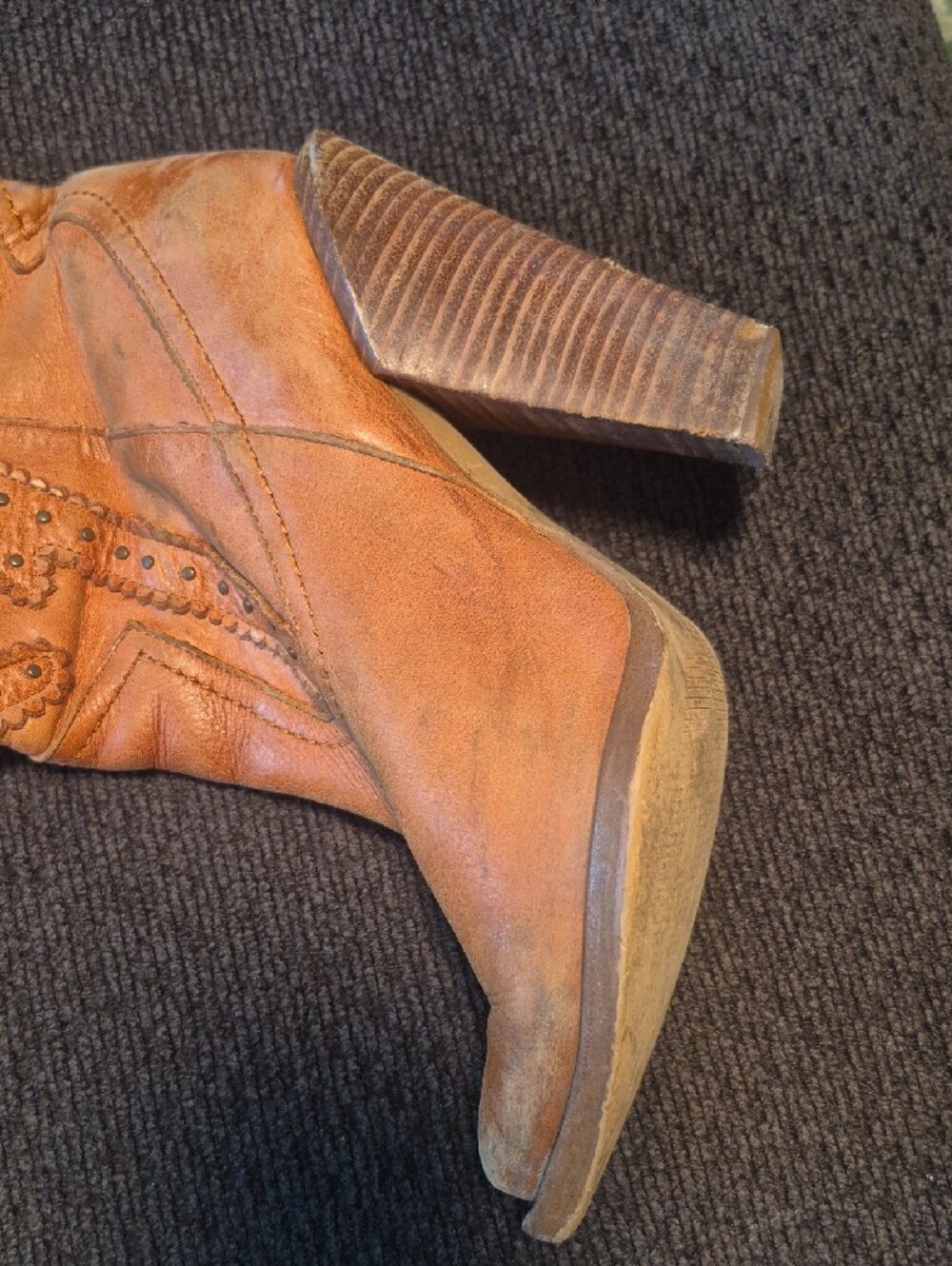 Jessica Simpson Cognac Leather Western Knee-High Boots - Picture 8 of 16